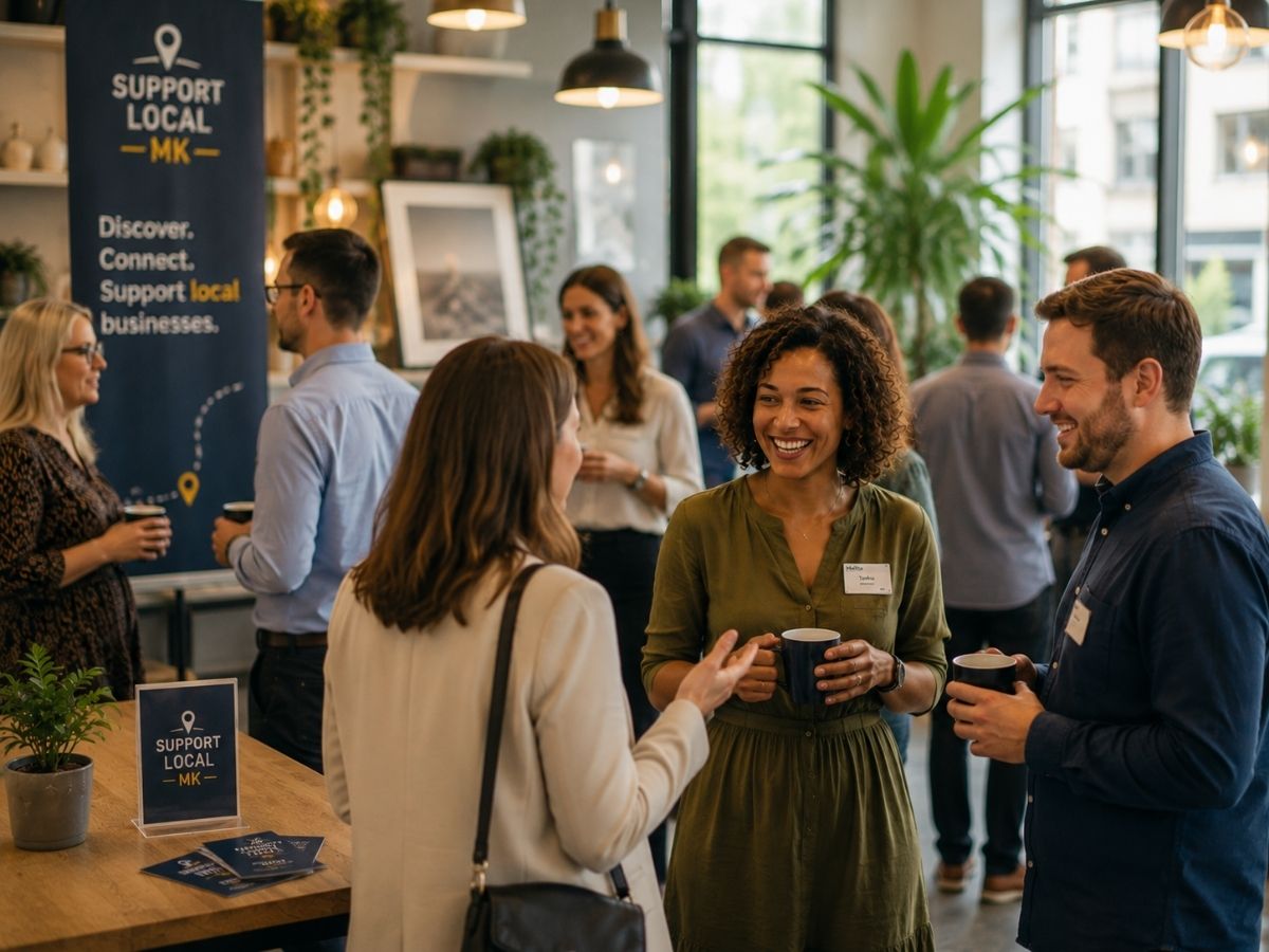 People networking at a Support Local MK community business event